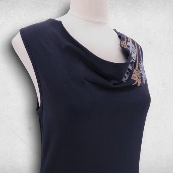 NWT Synergy Shift Dress Size M Black Arrow/Feather Motifs Scoop Neck Knee Length - Picture 4 of 14